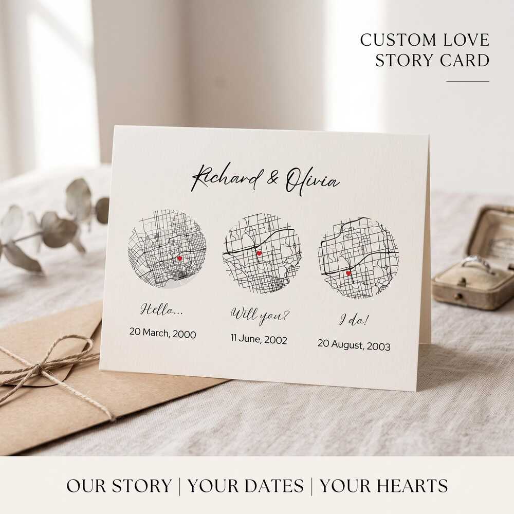 Personalized Anniversary Card, Our Story Map Print, Hello Will You I Do, Met Eng